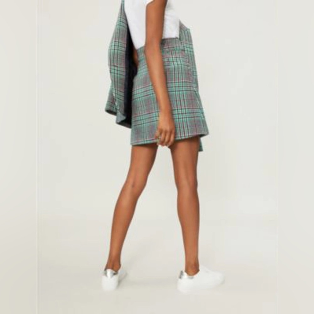 Sandro - Tartan Check Wool-blend Mini Skirt in Fuchsia Green